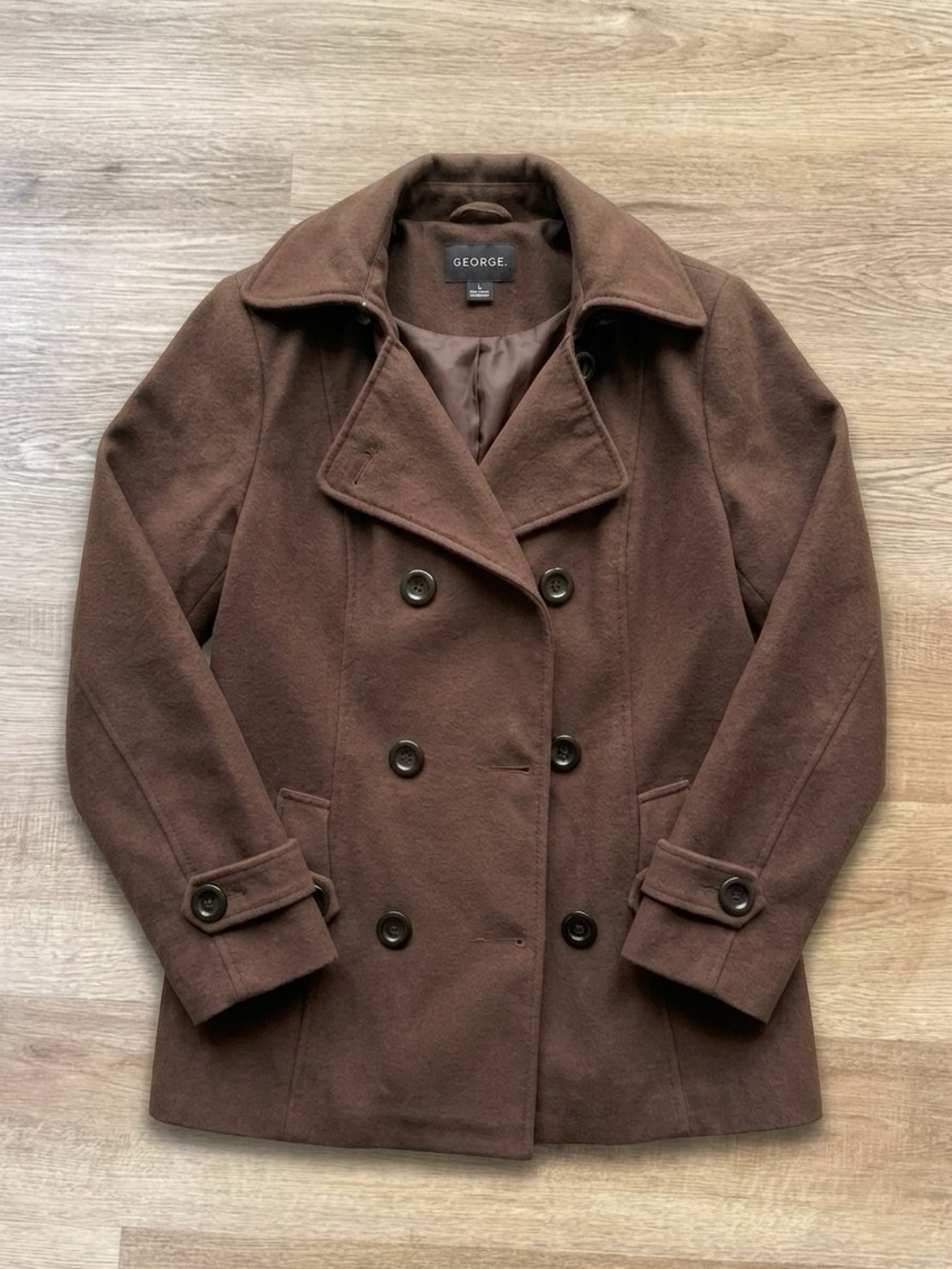Double-Breasted Dark Chocolate Brown Peacoat | M